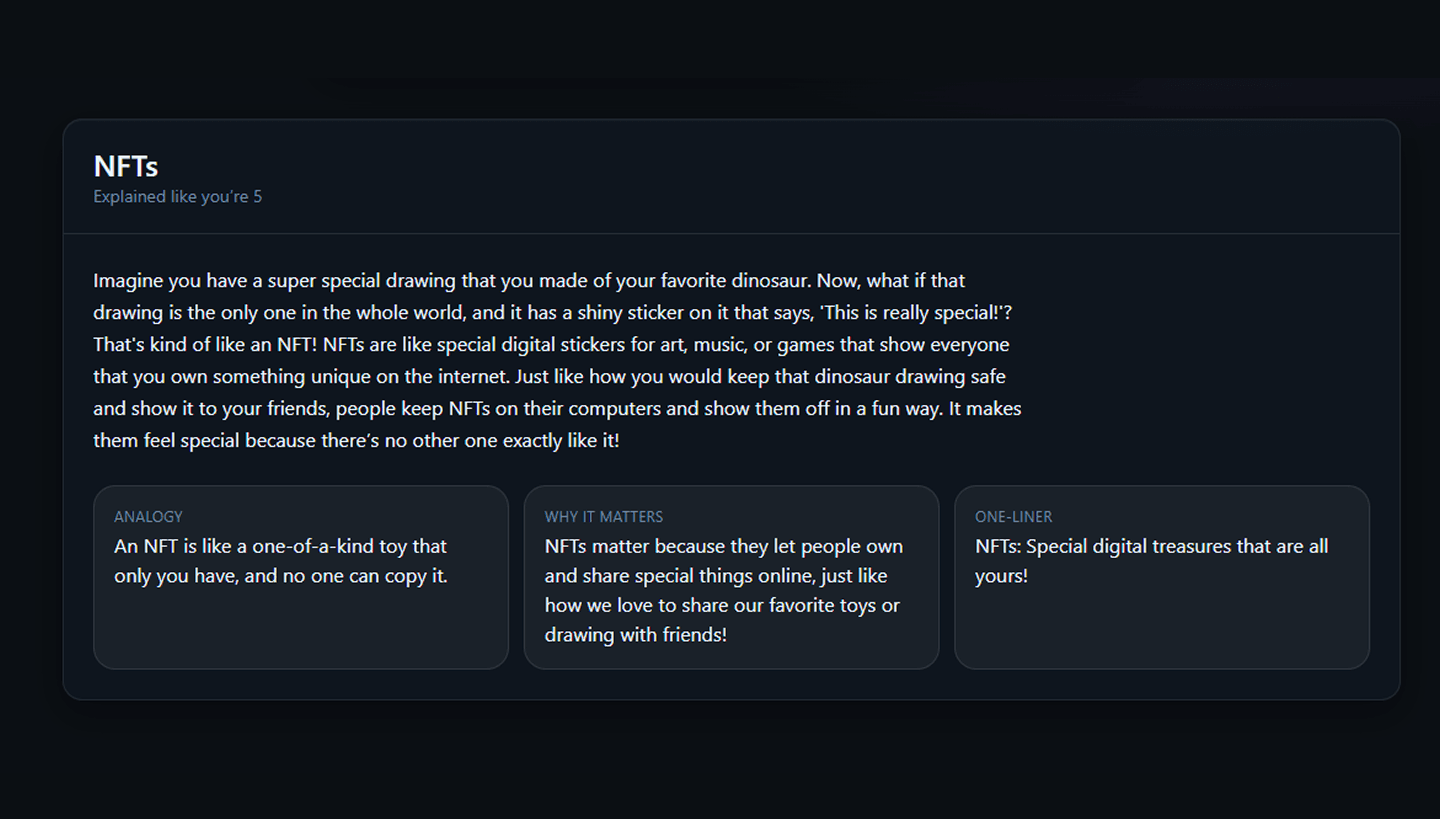 ELI5 app interface showing an example answer